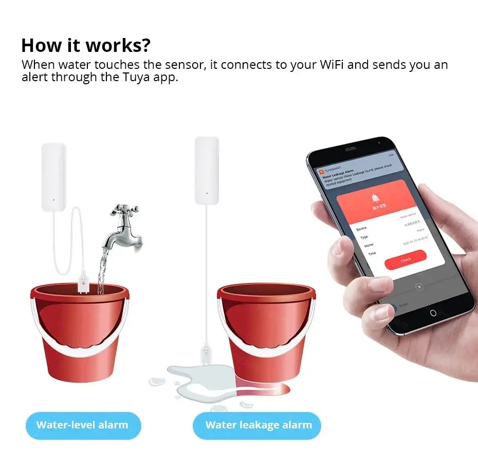 Tuya WiFi Smart Water Leak Sen - مراجعة Smart Home Water Level Sensor وسعره