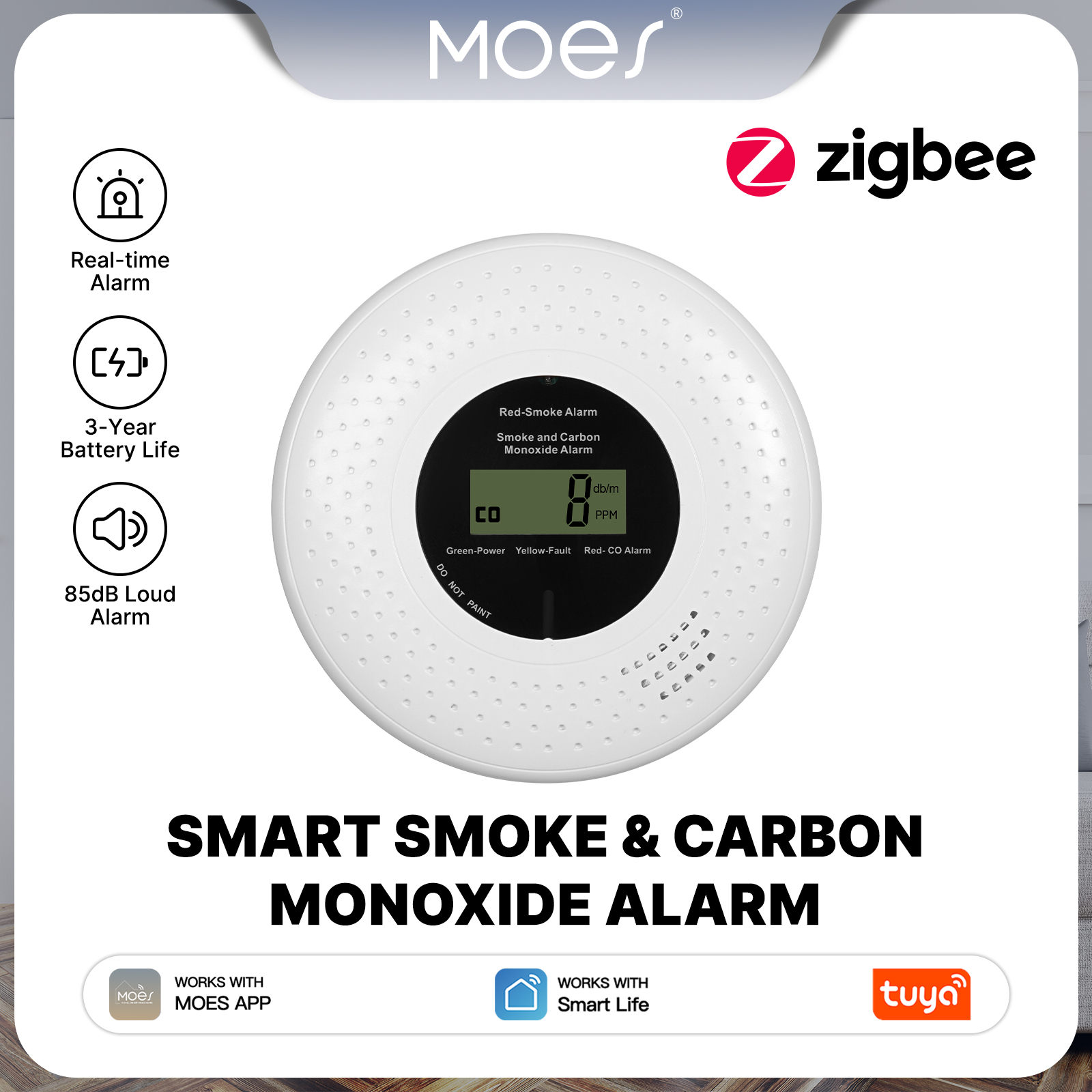 MOES Tuya Zigbee Smart Smoke C - مراجعة Smart Smoke Detector وسعره